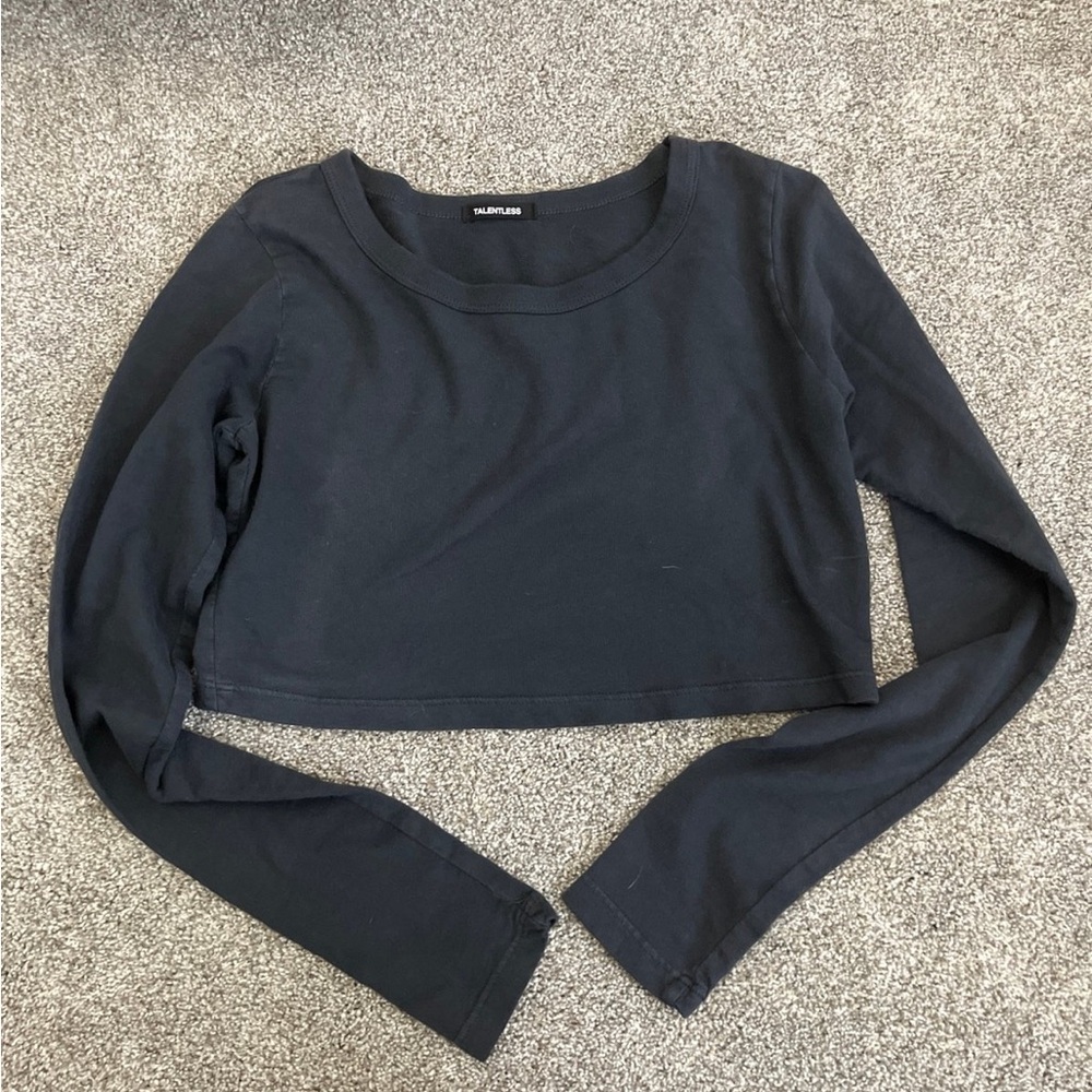 Talentless Black Long Sleeve Crop Top
